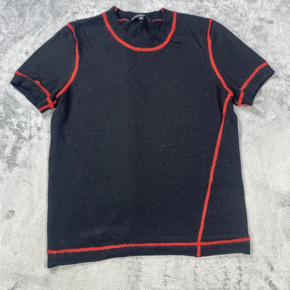 Rag & Bone Shirt Top Women Medium Black Red 100% Extra Fine Merino Wool Crewneck